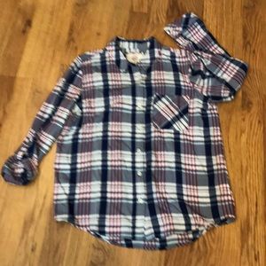 Girl’s plaid size large button down shirt